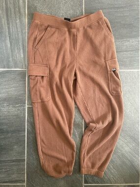 Bench Brown Waffle Knit Trackpant Joggers, Cargo Pockets, Cuffed Ankle